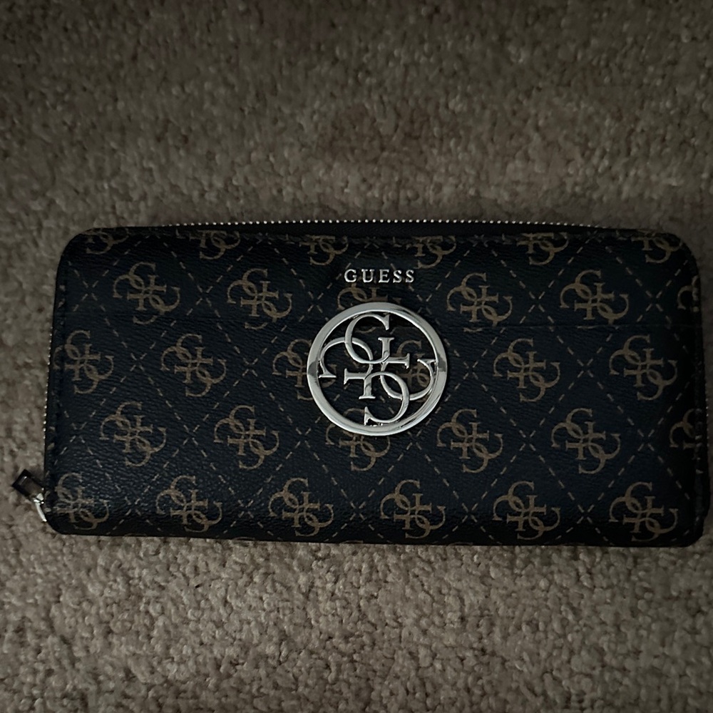 Guess Black or dark brown and Tan Logo wallet